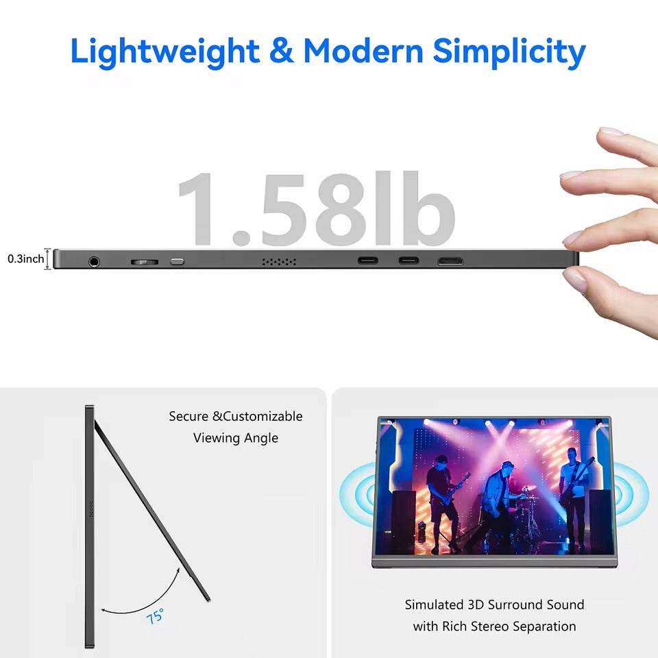 VEOUT 16-inch 60HZ Gaming Portable Monitor for Laptop, 1610 IPS 1200P Display LCD FHD External Second Computer Screen for Phone