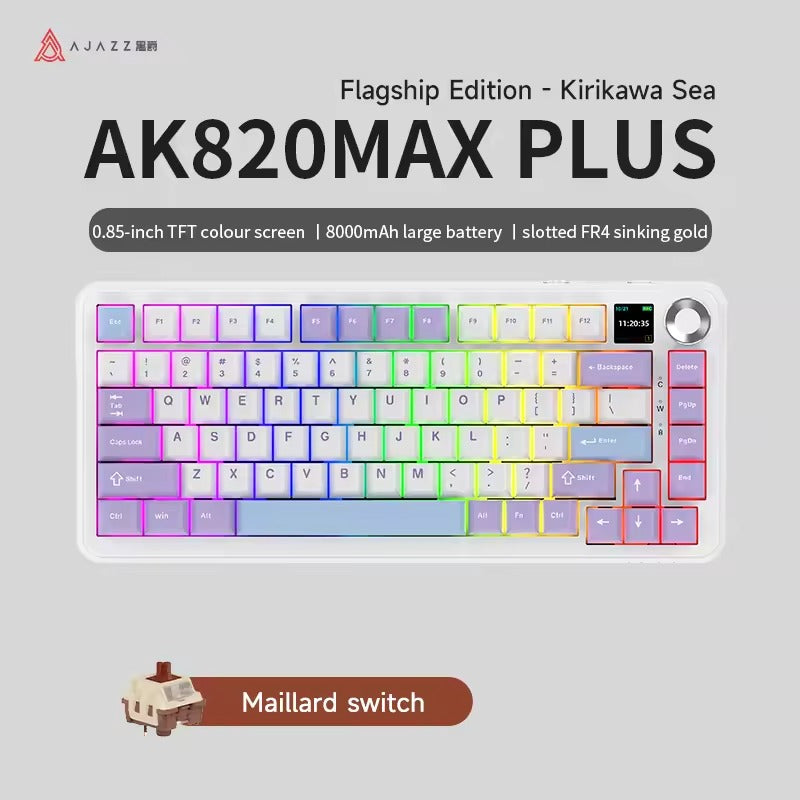 New AJAZZ AK820 MAX Plus Gaming Keyboard Tri Mode 8000mAh Gasket TFT Screen Hot Plug Mechanical Keyboard Customized PC Accessory